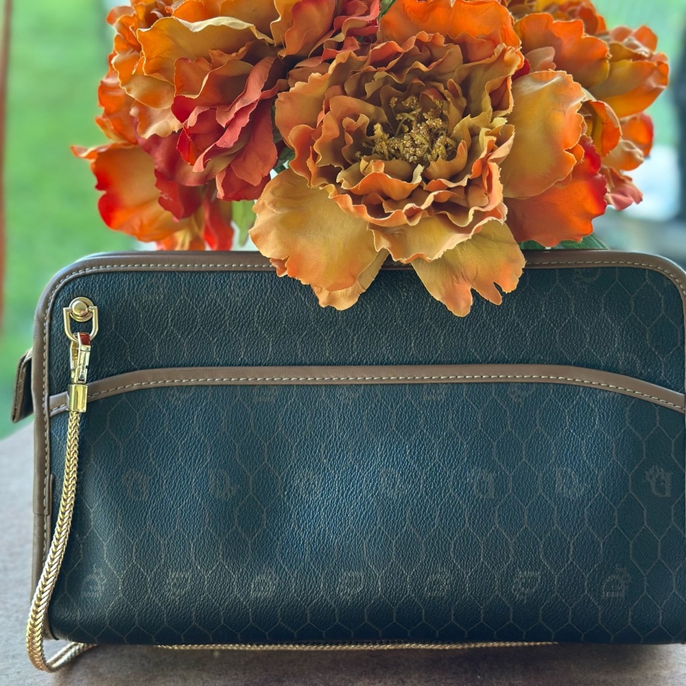 Christian Dior Honeycomb Logo Clutch Bag Purse Tote Brown Leather - Picture 7 of 10